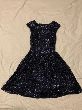 Emerald Sundae Navy Sequin Cap-Sleeve Party Dress